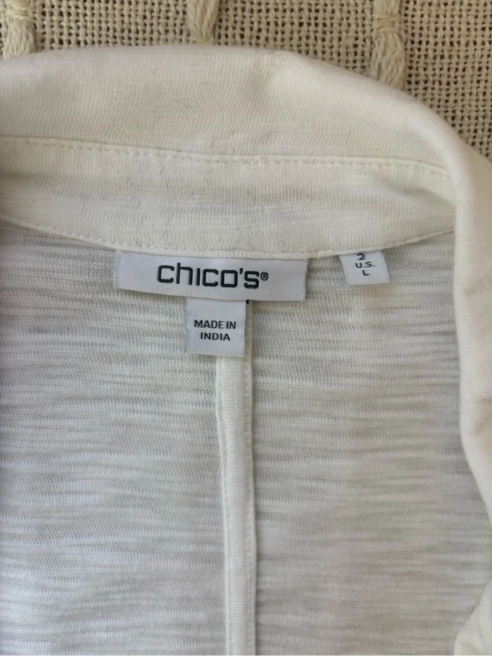 Chico’s White Open Front Knit Blazer Cardigan Jacket Size Large (Chico’s 2)